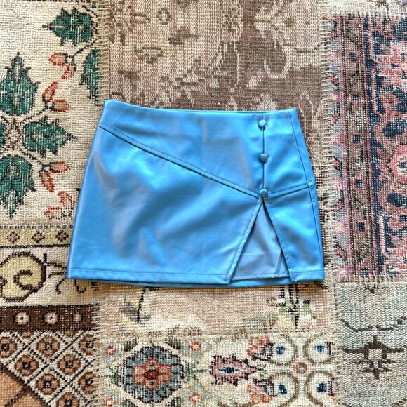 NWT SUPERDOWN METALLIC LEATHER MINI SKIRT in BLUE - Picture 6 of 8